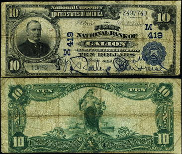 1902 $10 National Bank Note Galion Ohio First National Bank G/VG: 1902 $10 National Bank Note Galion Ohio First National Bank G/VG This is a 1902 $10 National Bank Note from the First National Bank of Galion, Ohio. It is graded G/VG, indicating good to very good con