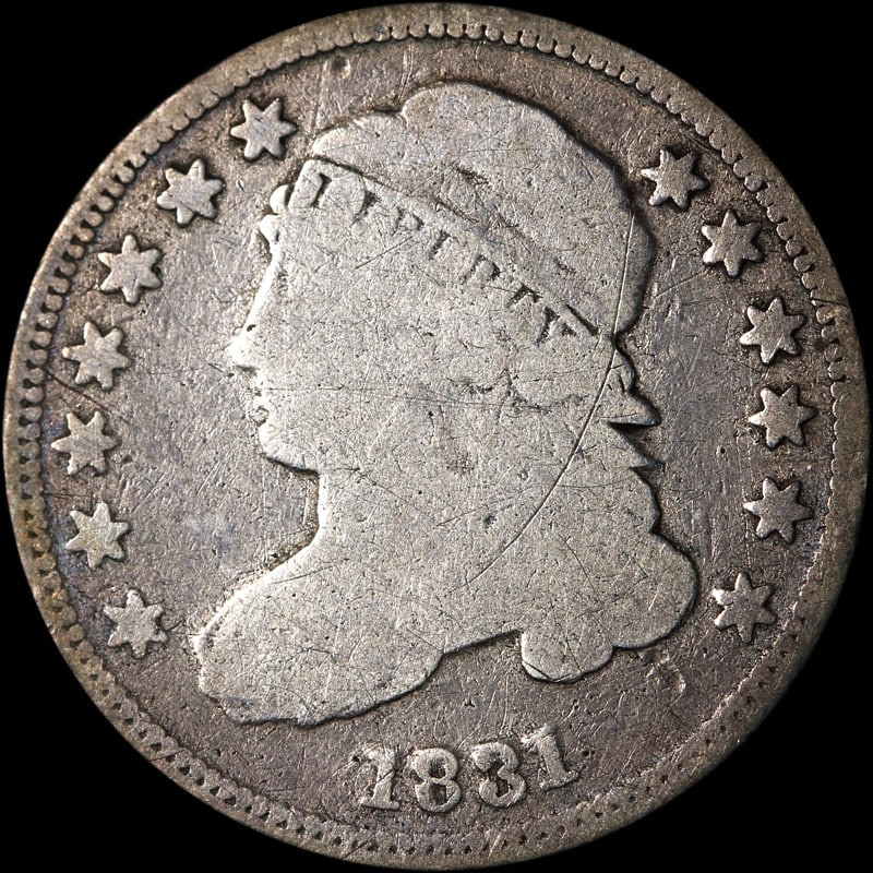 1831 Bust Dime Silver Coin Uncertified Circulated Vintage: 1831 Bust Dime Silver Coin Uncertified Circulated Vintage This 1831 Bust Dime is a remarkable piece of numismatic history. Crafted from silver, this coin exhibits signs of circulation, reflecting its 