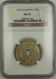 1933 Palestine 10 Mils Coin NGC AU53 Historical Collectible: 1933 Palestine 10 Mils Coin NGC AU53 Historical Collectible This 1933 Palestine 10 Mils coin, certified by NGC with an AU-53 grade, showcases a rich historical significance. The coin is circulated, re
