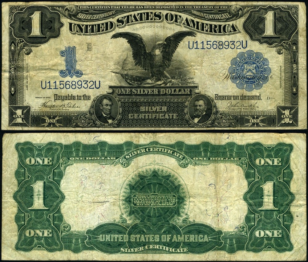1899 $1 Silver Certificate Circulated VF Uncertified: 1899 $1 Silver Certificate Circulated VF Uncertified This 1899 $1 Silver Certificate is a classic piece of currency history. It is graded as Very Fine (VF) and has been circulated, showcasing its hist