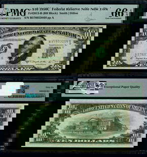 1950-C $10 Federal Reserve Note B-H Block PMG CU66 EPQ Gem: 1950-C $10 Federal Reserve Note B-H Block PMG CU66 EPQ Gem This uncirculated $10 Federal Reserve Note from 1950-C features the B-H Block and is graded as CU66 EPQ Gem by PMG, ensuring a high-quality c