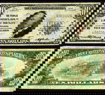 1929 T-1 $10 National Bank Note Peoples NB Charter #5356 Fine+: 1929 T-1 $10 National Bank Note Peoples NB Charter #5356 Fine+ This $10 1929 T-1 National Bank Note from Peoples National Bank (Charter #5356) is a notable collectible for currency enthusiasts. Graded