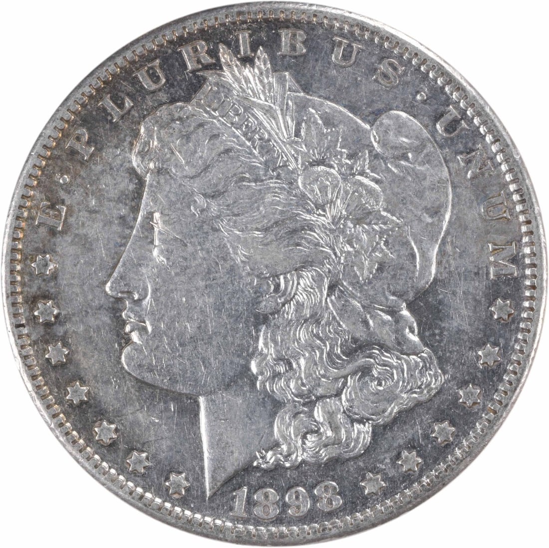 1898-S Morgan Silver Dollar AU Uncertified San Francisco Mint: 1898-S Morgan Silver Dollar AU Uncertified San Francisco Mint This 1898-S Morgan Silver Dollar is a remarkable piece of numismatic history, featuring the iconic design by George T. Morgan. This coin i