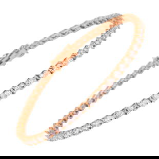 5.18ct Diamond Tennis Bracelet 14k Rose Gold Modern Design: 5.18ct Diamond Tennis Bracelet 14k Rose Gold Modern Design This exquisite 5.18ct Diamond Tennis Bracelet is crafted from 14k rose gold, showcasing a stunning arrangement of 59 round brilliant diamonds