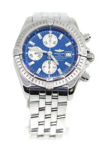 Breitling Chronomat Evolution Stainless Steel 44mm Watch A13356 Blue Dial: Breitling Chronomat Evolution Stainless Steel 44mm Watch A13356 Blue Dial This Breitling Chronomat Evolution wristwatch combines a robust design with precise functionality. Crafted from stainless stee