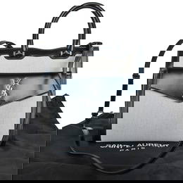 Saint Laurent Uptown Small Leather Handbag Black Ivory Silver