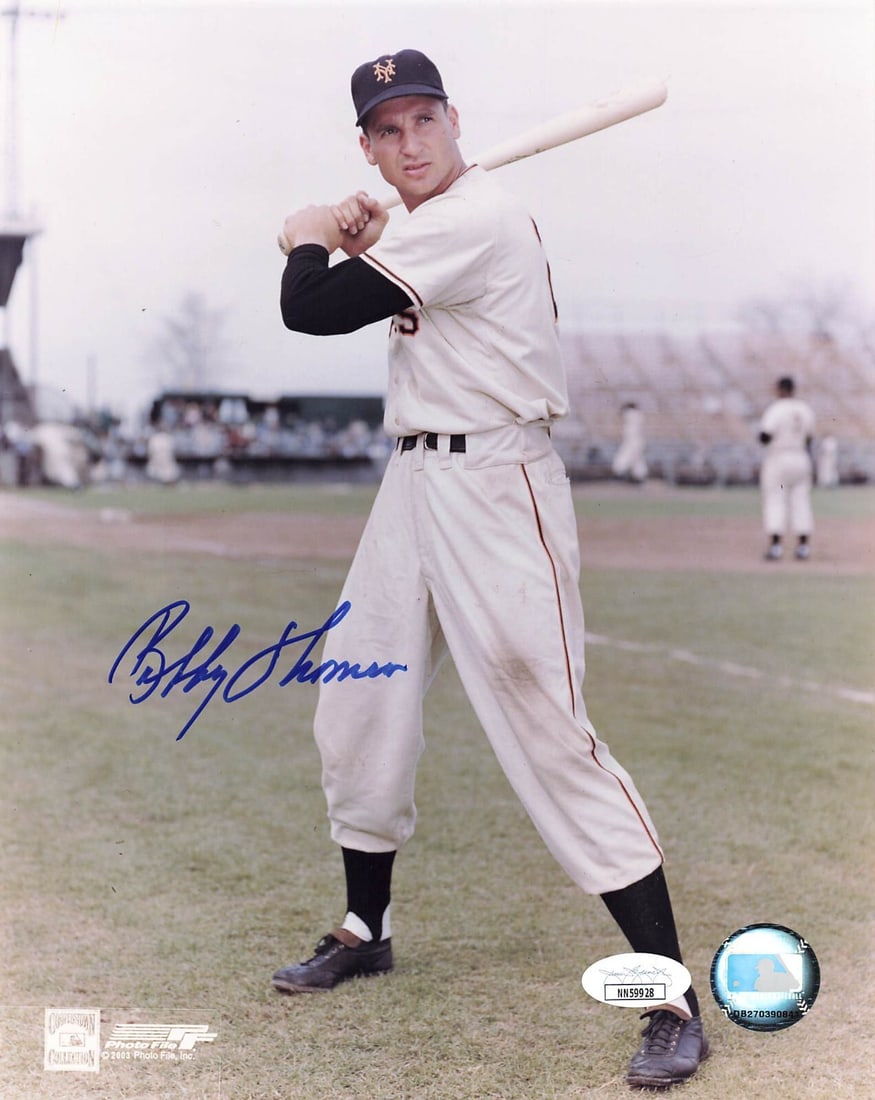 Bobby Thomson Signed 8x10 Photo New York Giants JSA Certified: Bobby Thomson Signed 8x10 Photo New York Giants JSA Certified Celebrate baseball history with this original 8x10 color photograph of Bobby Thomson, renowned player of the New York Giants. This authent