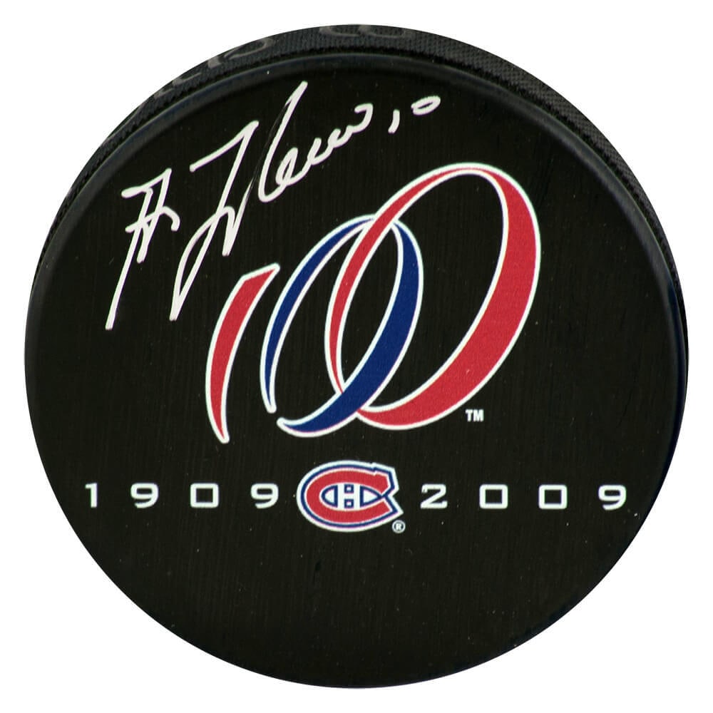 Guy Lafleur Signed Montreal Canadiens 100 Years Logo Puck with COA: Guy Lafleur Signed Montreal Canadiens 100 Years Logo Puck with COA This is a Guy Lafleur signed hockey puck featuring the iconic Montreal Canadiens 100 Years logo. Lafleur, a prominent player in the N