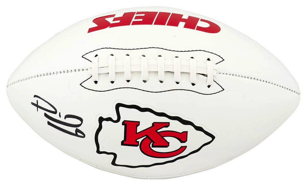 Patrick Mahomes Signed KC Chiefs Franklin Football with Beckett COA: Patrick Mahomes Signed KC Chiefs Franklin Football with Beckett COA This is a signed Kansas City Chiefs Franklin white logo football by Patrick Mahomes. The ball features authentic signatures and come