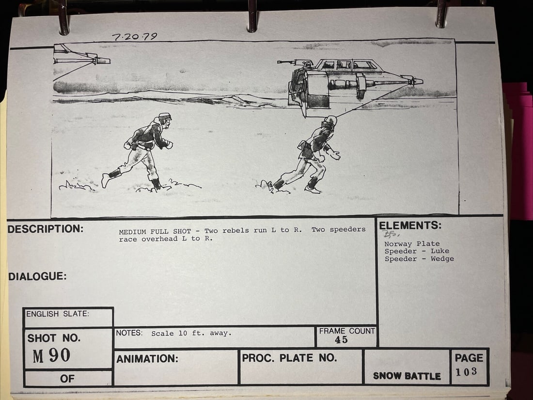 Rare Star Wars Empire Strikes Back Hoth Storyboard by Phill Tippett: Rare Star Wars Empire Strikes Back Hoth Storyboard by Phill Tippett This extremely rare original production storyboard from Star Wars: Empire Strikes Back showcases the iconic battle of Hoth, featurin