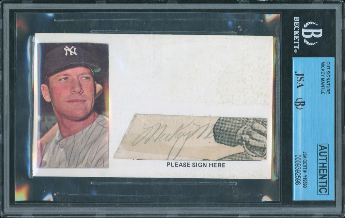 1951 Mickey Mantle Rookie Autographed Index Card Beckett COA 3x5: 1951 Mickey Mantle Rookie Autographed Index Card Beckett COA 3x5 This is a vintage 1951 Mickey Mantle rookie signed autographed index card, featuring a cut signature of the legendary baseball player.