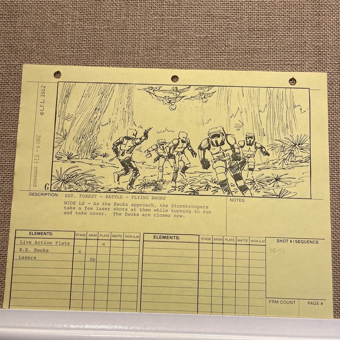 Original Star Wars Return of the Jedi Ewok Glider Storyboard with COA: Original Star Wars Return of the Jedi Ewok Glider Storyboard with COA This original storyboard from "Star Wars: Return of the Jedi" captures the action-packed battle for Endor, featuring Ewok gliders