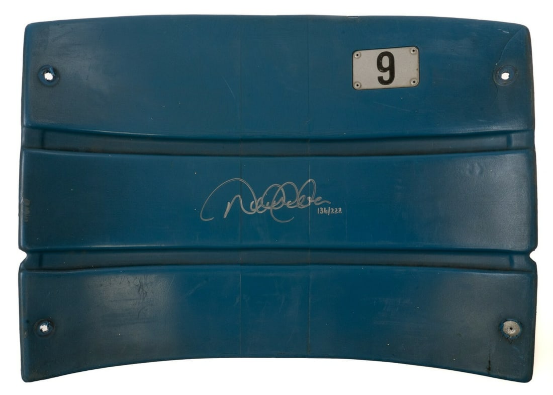 Derek Jeter Signed Yankees Game Used Seatback 136/222 COA: Derek Jeter Signed Yankees Game Used Seatback 136/222 COA This is a Derek Jeter signed New York Yankees game-used seatback, featuring a pristine signature in silver Sharpie, graded "10". The item is i