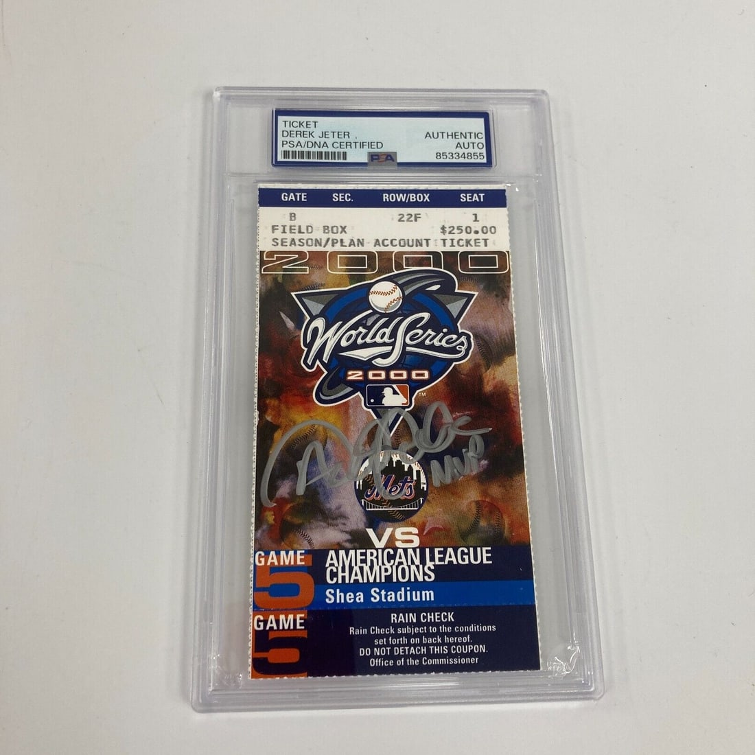 Derek Jeter Signed 2000 World Series Game 5 Ticket PSA DNA: Derek Jeter Signed 2000 World Series Game 5 Ticket PSA DNA Celebrate a historic moment in baseball with this original signed ticket stub from the 2000 World Series Game 5, clinched by Derek Jeter, who