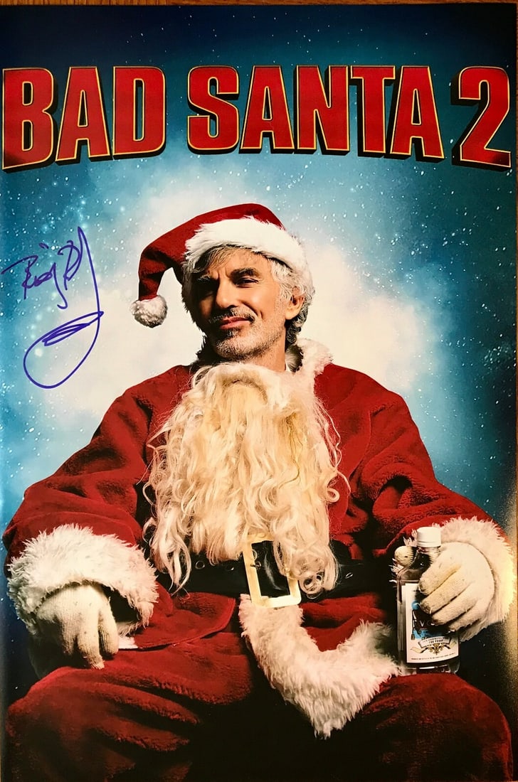Billy Bob Thornton Signed 12x18 Photo Bad Santa Authentic: Billy Bob Thornton Signed 12x18 Photo Bad Santa Authentic This authentic 12x18 photograph features Billy Bob Thornton as Willie from the film "Bad Santa." The photo is signed in Sharpie marker, showca