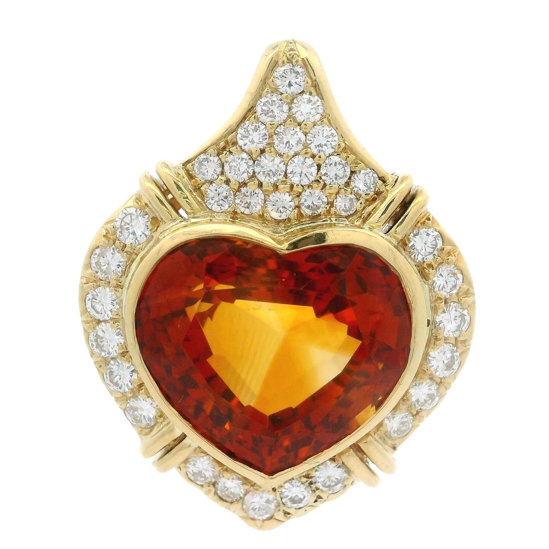 Chimento 18k Yellow Gold GIA Certified Citrine Diamond Heart Pendant: Chimento 18k Yellow Gold GIA Certified Citrine Diamond Heart Pendant This exquisite pendant showcases a stunning heart-shaped natural citrine, featuring a vibrant orange color, beautifully bezel set i