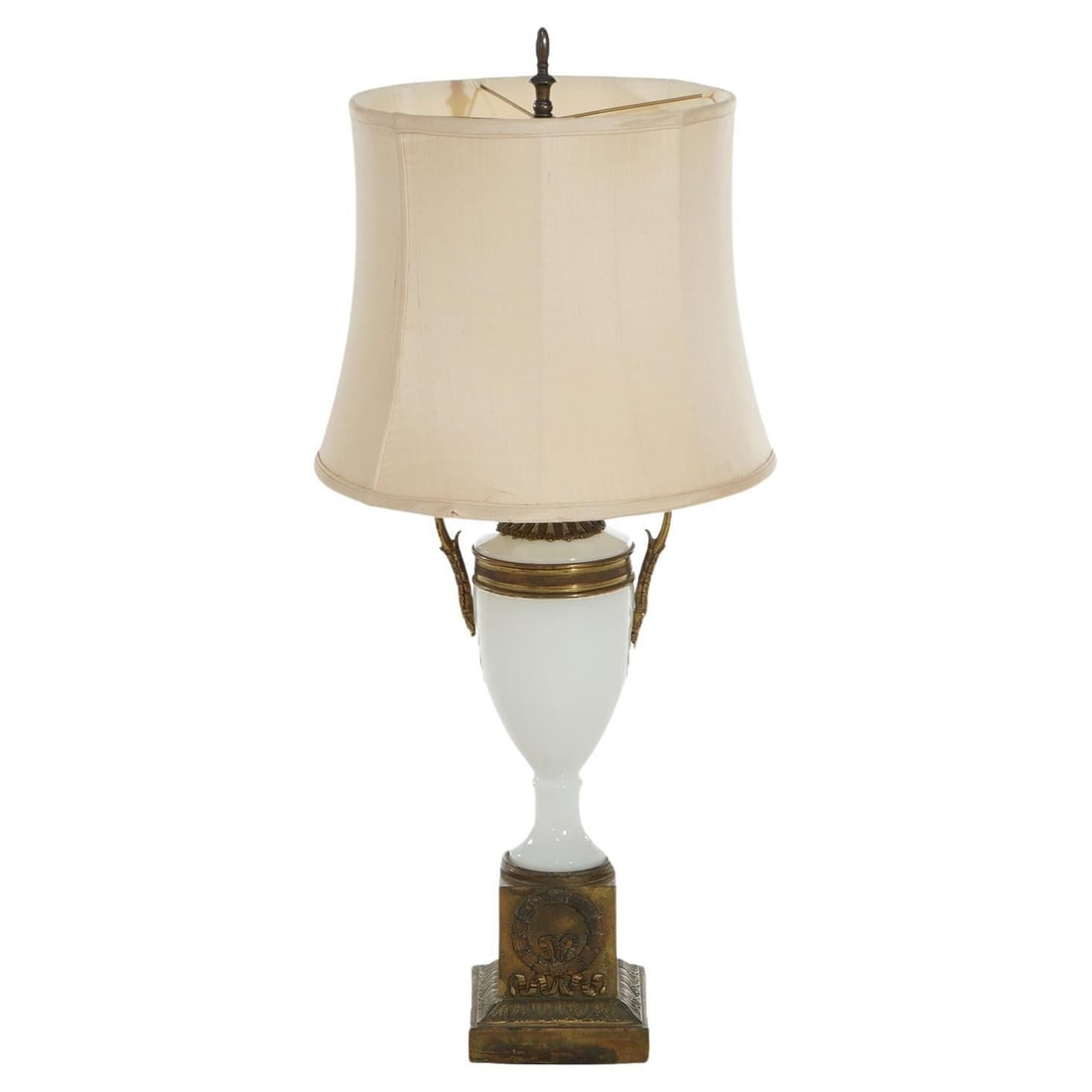Antique Neoclassical Bronze Opaline Glass Table Lamp C1920 Double Socket: Antique Neoclassical Bronze Opaline Glass Table Lamp C1920 Double Socket Illuminate your space with this exquisite Antique Neoclassical Bronze and Opaline Glass Urn Form Table Lamp from the early 20th