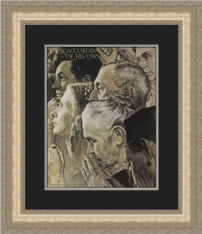 Norman Rockwell Freedom Of Worship Custom Framed Print 21 x 19 Americana Art: Norman Rockwell Freedom Of Worship Custom Framed Print 21 x 19 Americana Art Celebrate the essence of Americana with this stunning custom framed print titled "Freedom Of Worship" by Norman Rockwell. P
