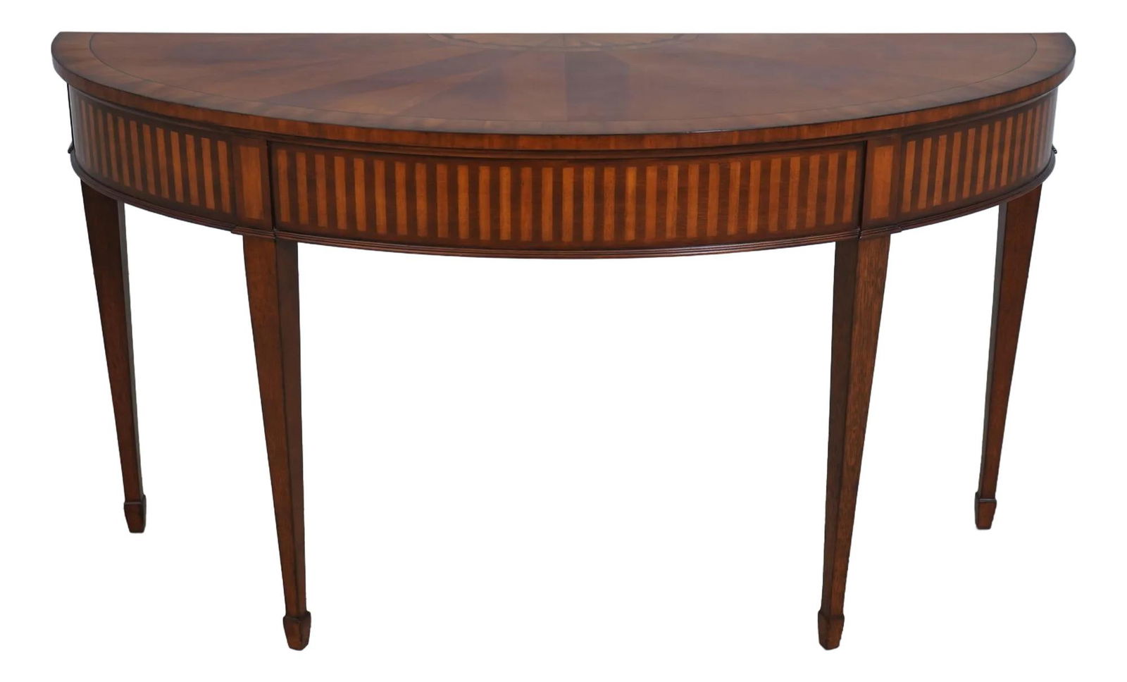 Ethan Allen Federal Style Mahogany Console Table with Inlay 56x19x31.5: Ethan Allen Federal Style Mahogany Console Table with Inlay 56x19x31.5 This elegant console table showcases the classic Federal style, featuring exquisite inlay work that highlights its quality constr