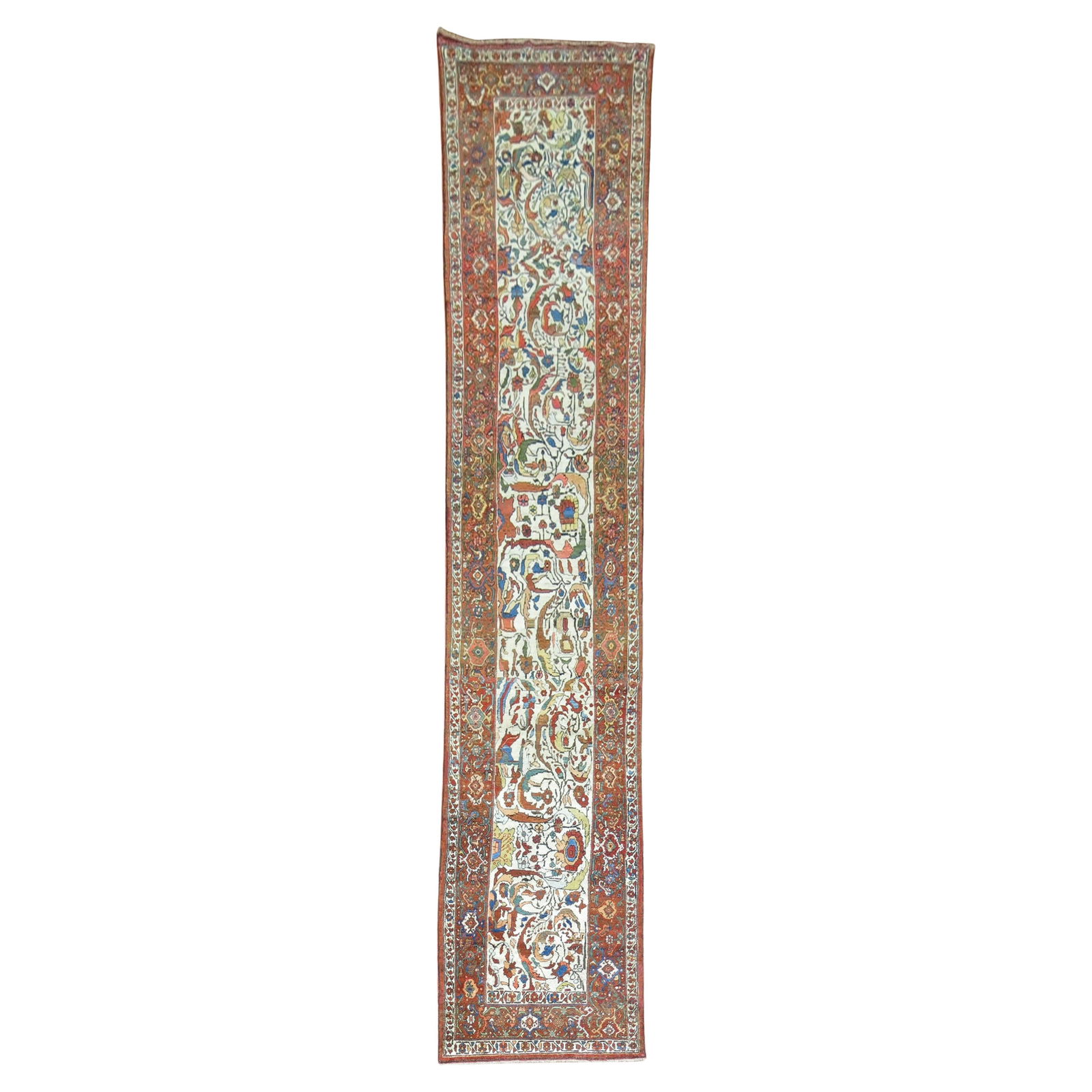 Late 19th Century Persian Ivory Hand-Knotted Runner 35 x 181: Late 19th Century Persian Ivory Hand-Knotted Runner 35 x 181 Explore this exquisite late 19th-century Northwest Persian antique runner, featuring a luxurious ivory ground that showcases the artistry o