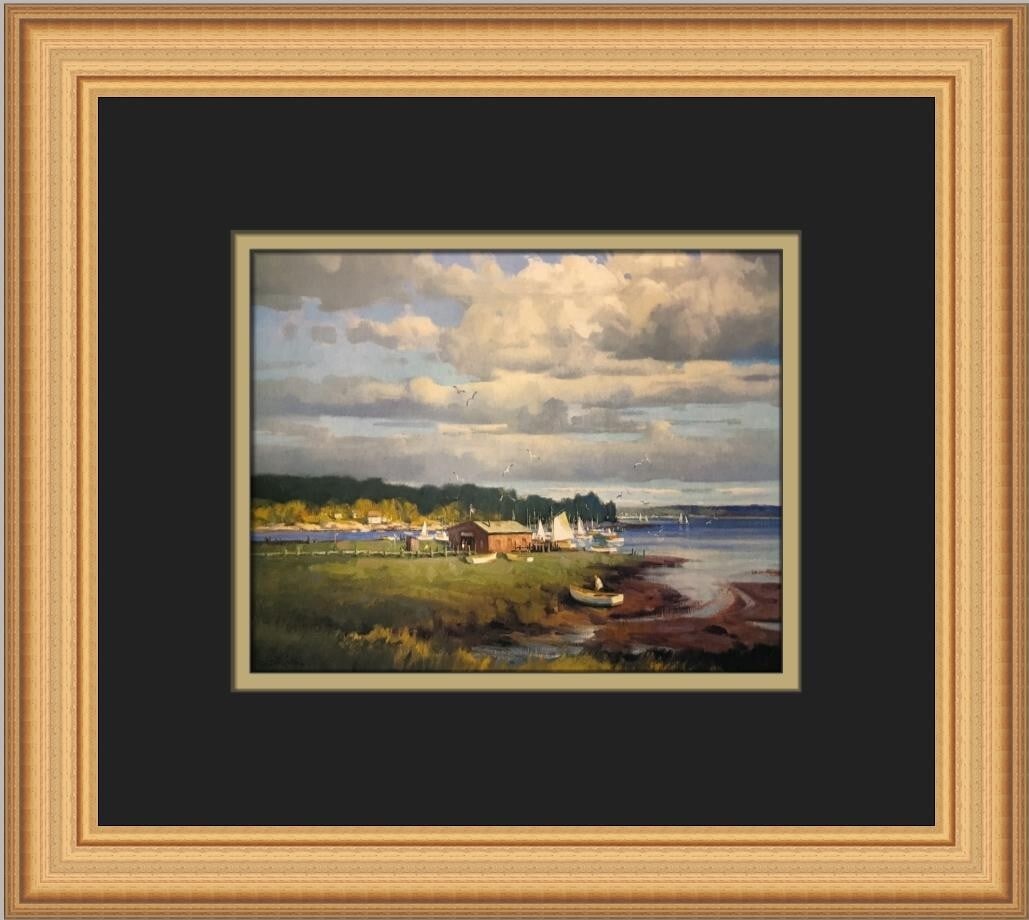 Paul Strisik Across the Marsh Landscape Custom Framed Print 12 x 13: Paul Strisik Across the Marsh Landscape Custom Framed Print 12 x 13 Experience the serene beauty of Paul Strisik's artwork with "Across the Marsh in Glouchester," a captivating custom framed print. Th