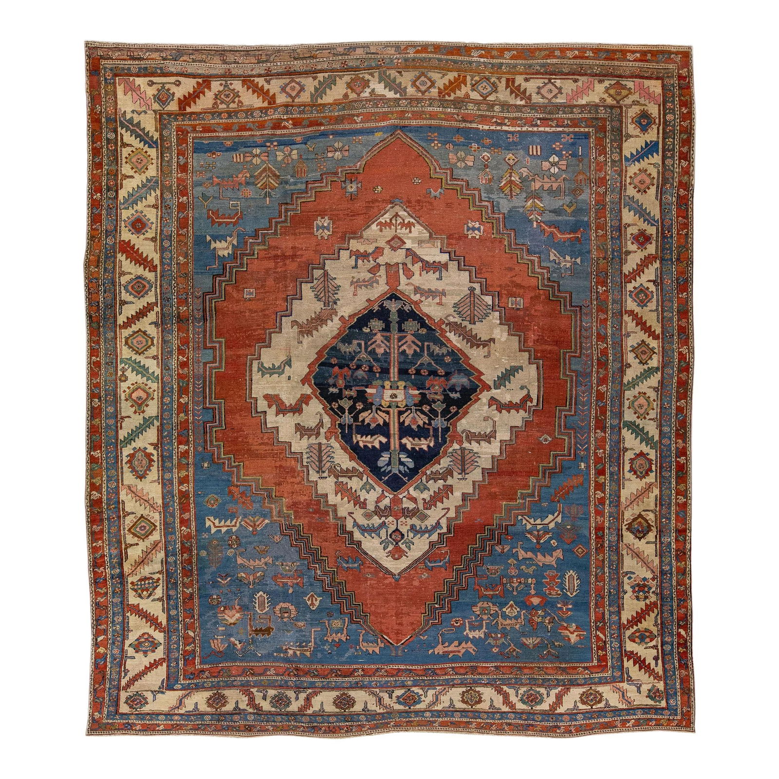 19th Century Blue Bakshaish Persian Handmade Wool Rug Medallion 11'8 x 13'2: 19th Century Blue Bakshaish Persian Handmade Wool Rug Medallion 11'8 x 13'2 Experience the elegance of this late 19th century blue antique Bakshaish Persian handmade wool rug. Featuring a striking med