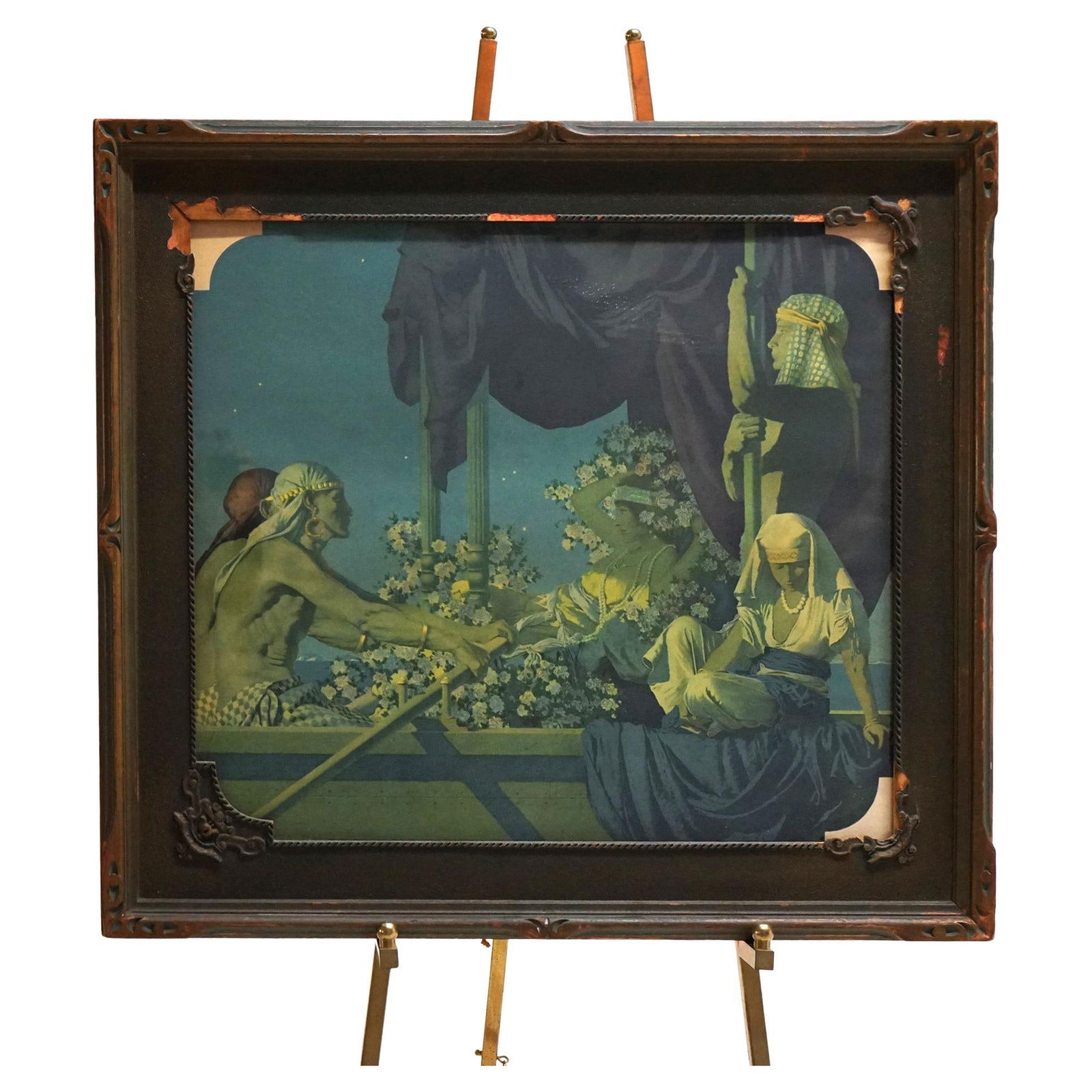 Maxfield Parrish Framed Art Deco Print Cleopatra C1920 Extra Large: Maxfield Parrish Framed Art Deco Print Cleopatra C1920 Extra Large This stunning extra large antique Art Deco print titled "Cleopatra" by Maxfield Parrish is an exquisite piece that captures the elega