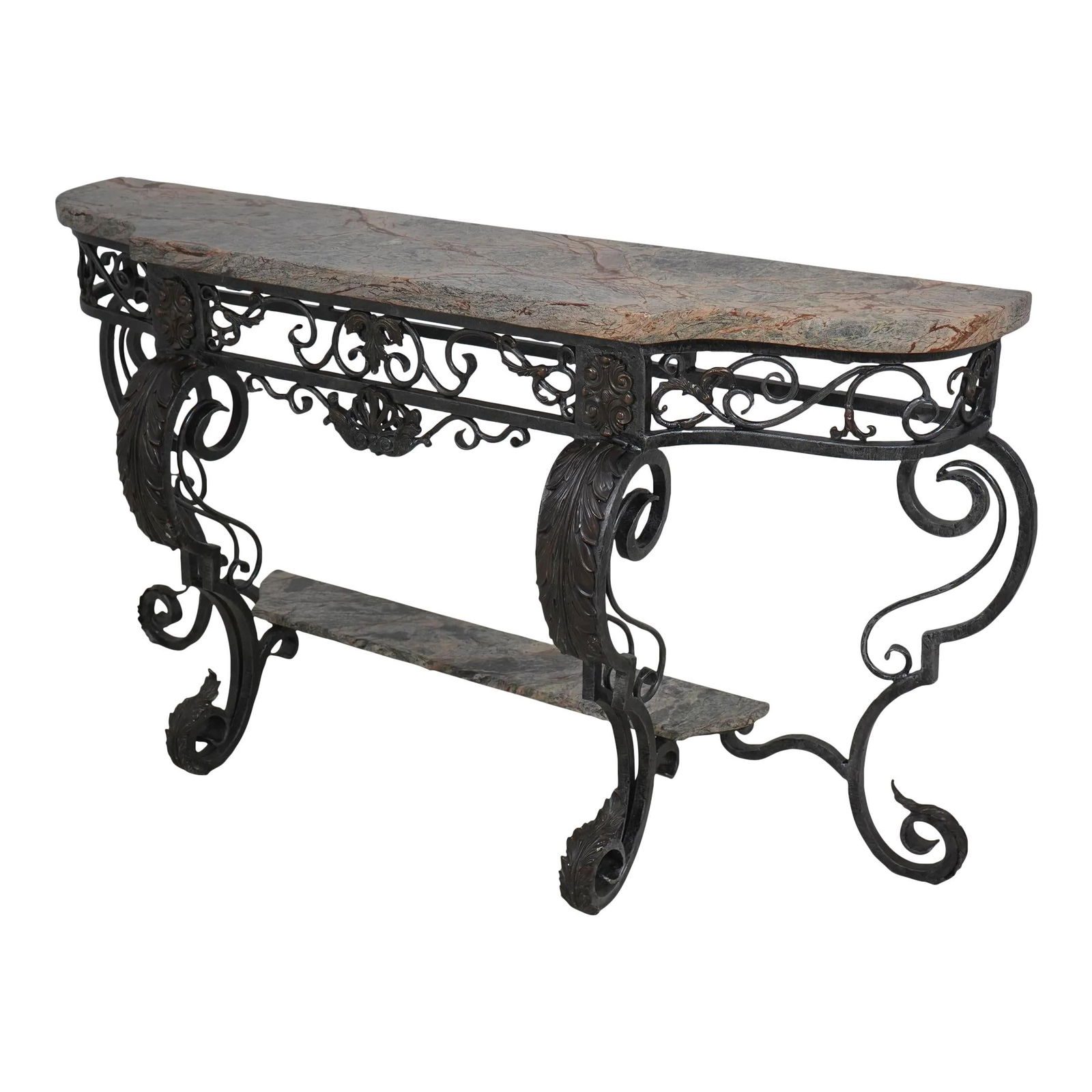 Maitland Smith Marble Top Console Table with Iron Base 62 x 17.5 x 34.5: Maitland Smith Marble Top Console Table with Iron Base 62 x 17.5 x 34.5 Enhance your home decor with this exquisite console table featuring a heavy iron base adorned with intricate details and a beaut