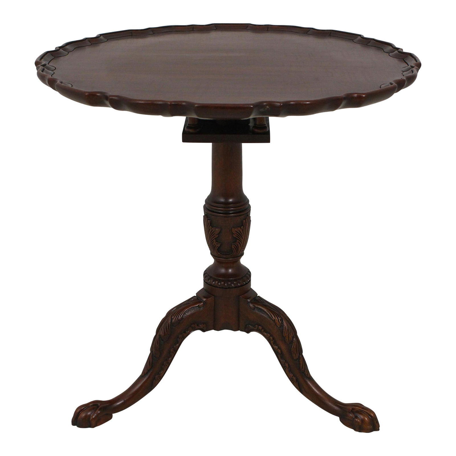 Chippendale Style Mahogany Tilt Top Table with Ball & Claw Feet: Chippendale Style Mahogany Tilt Top Table with Ball & Claw Feet This exquisite Henkel Harris Ball & Claw Carved Mahogany Tilt Top Table showcases masterful craftsmanship with its fine carved details a