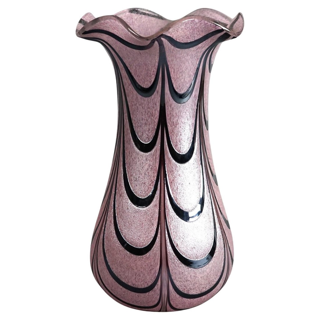 Austrian Loetz School Flared Glass Vase Silver Drape Overlay C1930: Austrian Loetz School Flared Glass Vase Silver Drape Overlay C1930 This exquisite Austrian Loetz School flared art glass vase features a stunning silver drape overlay, showcasing the unique craftsmans