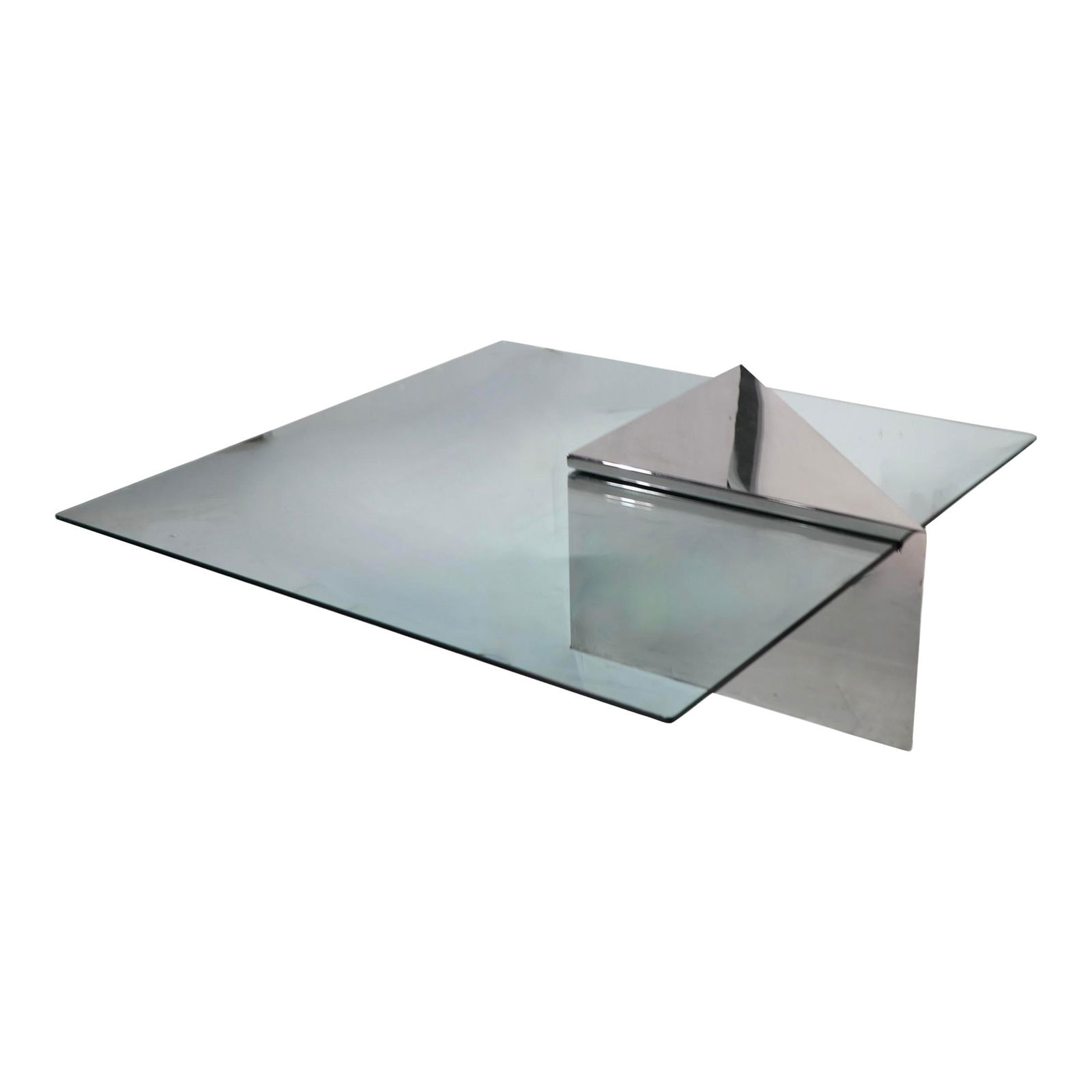 J. Wade Beam Brueton Chrome Glass Coffee Table 1970s 48 x 36 in: J. Wade Beam Brueton Chrome Glass Coffee Table 1970s 48 x 36 in This chic coffee table, designed by J. Wade Beam for Brueton in the 1970s, showcases a striking combination of a large rectangular thick