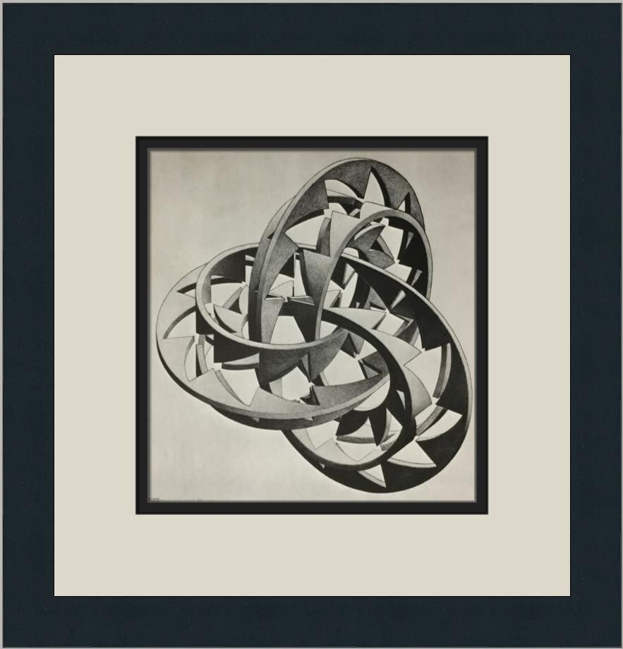 M.C. Escher Knots Custom Framed Print 13x13 Abstract Art 1974: M.C. Escher Knots Custom Framed Print 13x13 Abstract Art 1974 This custom framed print features the intriguing artwork titled "Knots" by renowned artist M.C. Escher. Created in 1974, this medium-sized