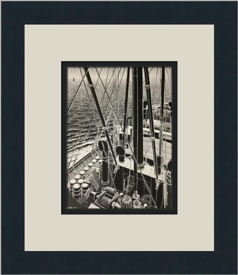 M.C. Escher Freighter Custom Framed Print 12 x 11 Portrait Art: M.C. Escher Freighter Custom Framed Print 12 x 11 Portrait Art This exquisite custom framed print features the iconic artwork 'Freighter' by renowned artist M.C. Escher, produced in 1974. It showcases