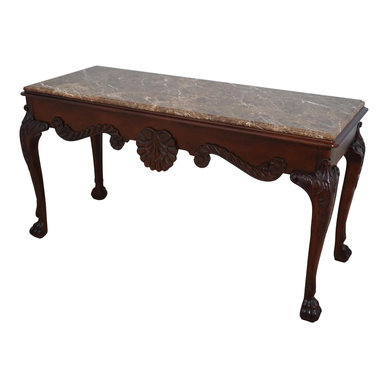 Baker Georgian Style Mahogany Console Table with Marble Top 59 x 23 x 30.5: Baker Georgian Style Mahogany Console Table with Marble Top 59 x 23 x 30.5 This exquisite Georgian Style Console Table features a stunning marble top and is expertly crafted from mahogany, showcasing