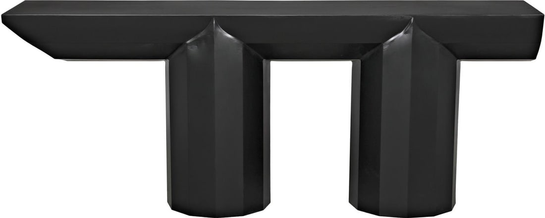 Industrial Steel Console Table 30H 76W 16D Matte Black Finish: Industrial Steel Console Table 30H 76W 16D Matte Black Finish This Industrial Steel Console table features a striking matte black finish with a geometric design. Its sturdy construction includes three