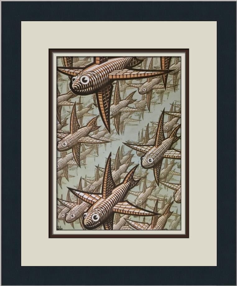 M.C. Escher Depth Custom Framed Print 15 x 13 Abstract Art 1974: M.C. Escher Depth Custom Framed Print 15 x 13 Abstract Art 1974 This stunning custom framed print titled 'Depth' by renowned artist M.C. Escher showcases a unique blend of abstract constructivism and