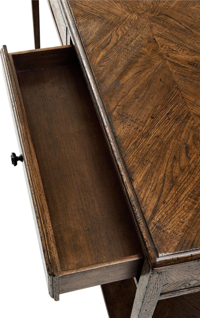 Theodore Alexander Nova Console Table Dusk Finish Rustic Oak 34H x 56.5W x 16D: Theodore Alexander Nova Console Table Dusk Finish Rustic Oak 34H x 56.5W x 16D Introducing the Nova Console Table, showcasing a stylish rustic oak finish that complements any decor. This rectangular d