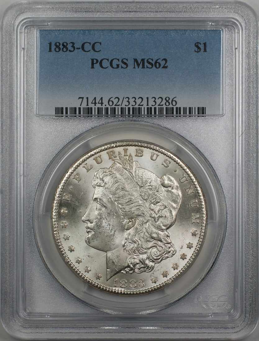 1883-CC Morgan Silver Dollar PCGS MS 62 Uncirculated Coin: 1883-CC Morgan Silver Dollar PCGS MS 62 Uncirculated Coin This 1883-CC Morgan Silver Dollar is a remarkable collectible coin certified by PCGS with a grade of MS 62. Minted in Carson City, this uncirc