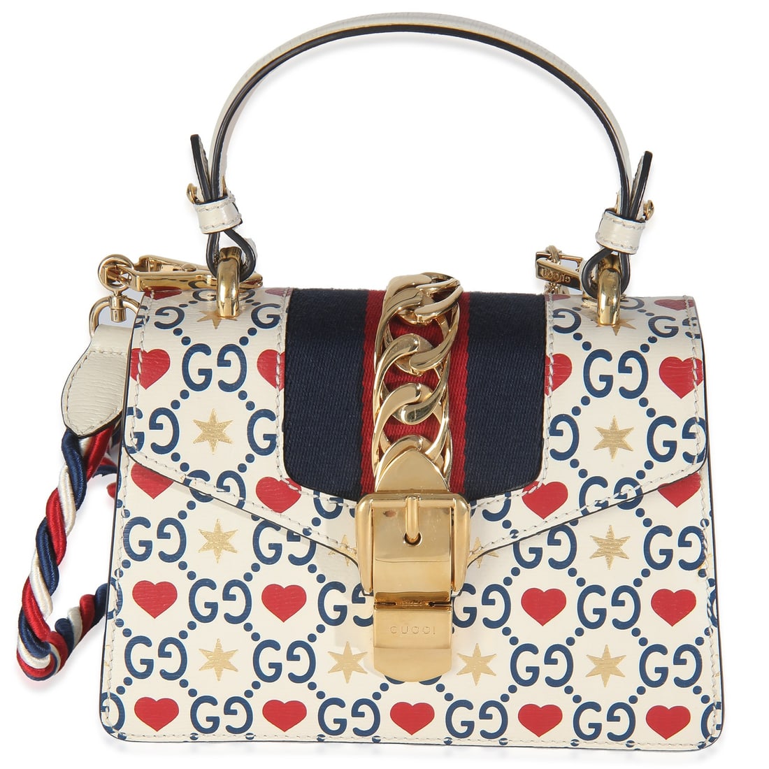 Gucci Mini Sylvie Top Handle Ivory Calfskin Handbag for Valentine's Day: Gucci Mini Sylvie Top Handle Ivory Calfskin Handbag for Valentine's Day This elegant Gucci Mini Sylvie Top Handle handbag is crafted from luxurious ivory calfskin leather, making it a perfect accessor