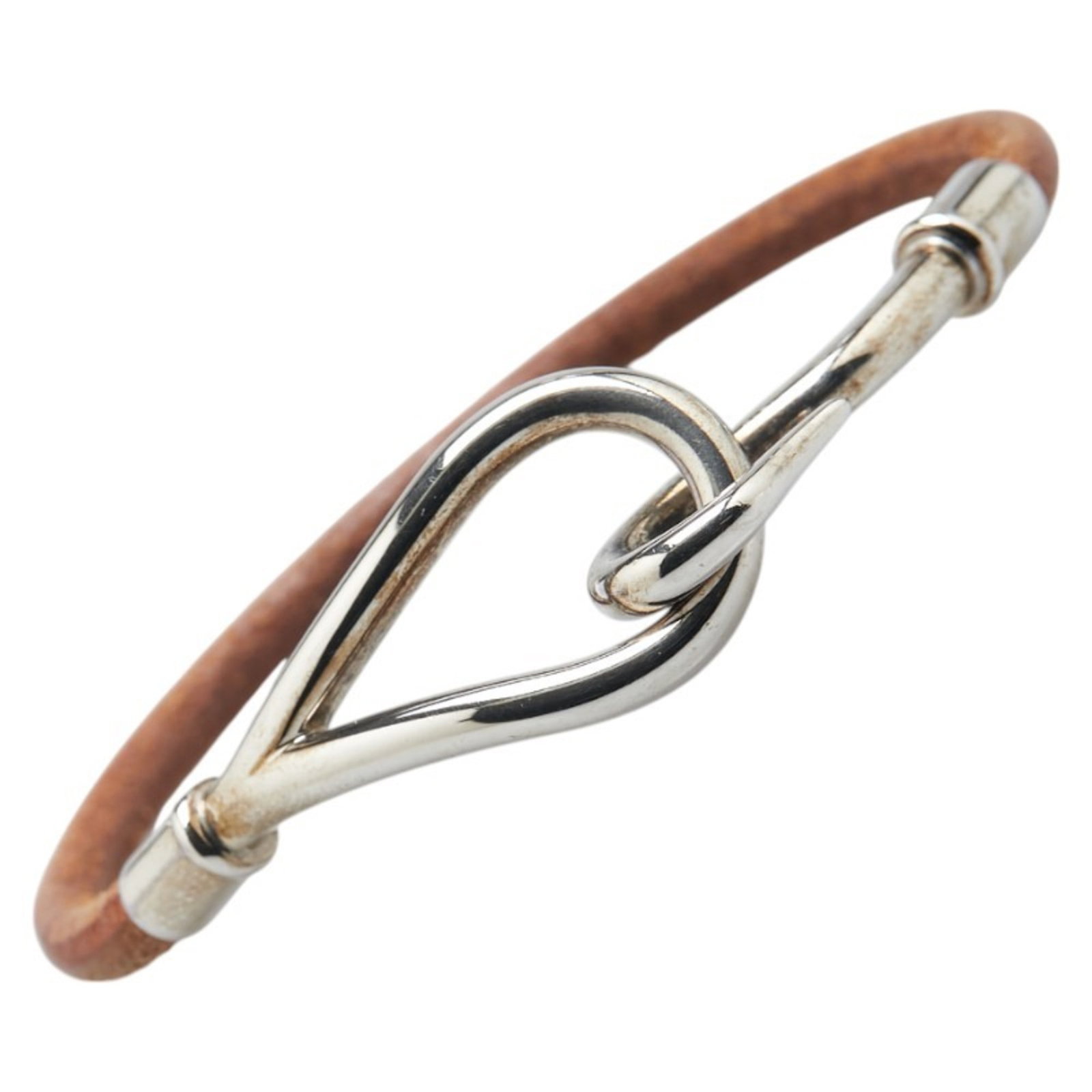 Hermes Jumbo Charm Bracelet Brown Silver Leather Metal Women: Hermes Jumbo Charm Bracelet Brown Silver Leather Metal Women This exquisite Hermes Jumbo Charm Bracelet features a stylish combination of brown leather and silver metal, designed specifically for wome