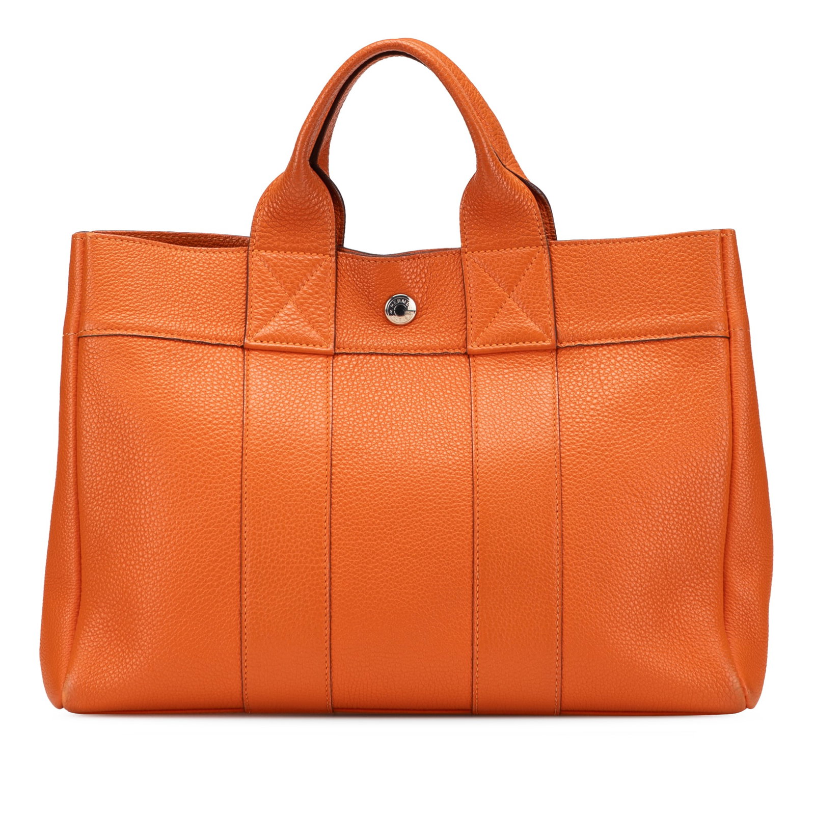 Hermes Togo Fourre Tout PM Leather Bag in Orange: Hermes Togo Fourre Tout PM Leather Bag in Orange The Hermes Togo Fourre Tout PM is a stylish and functional bag crafted from durable togo leather. It features flat handles and an open top secured with