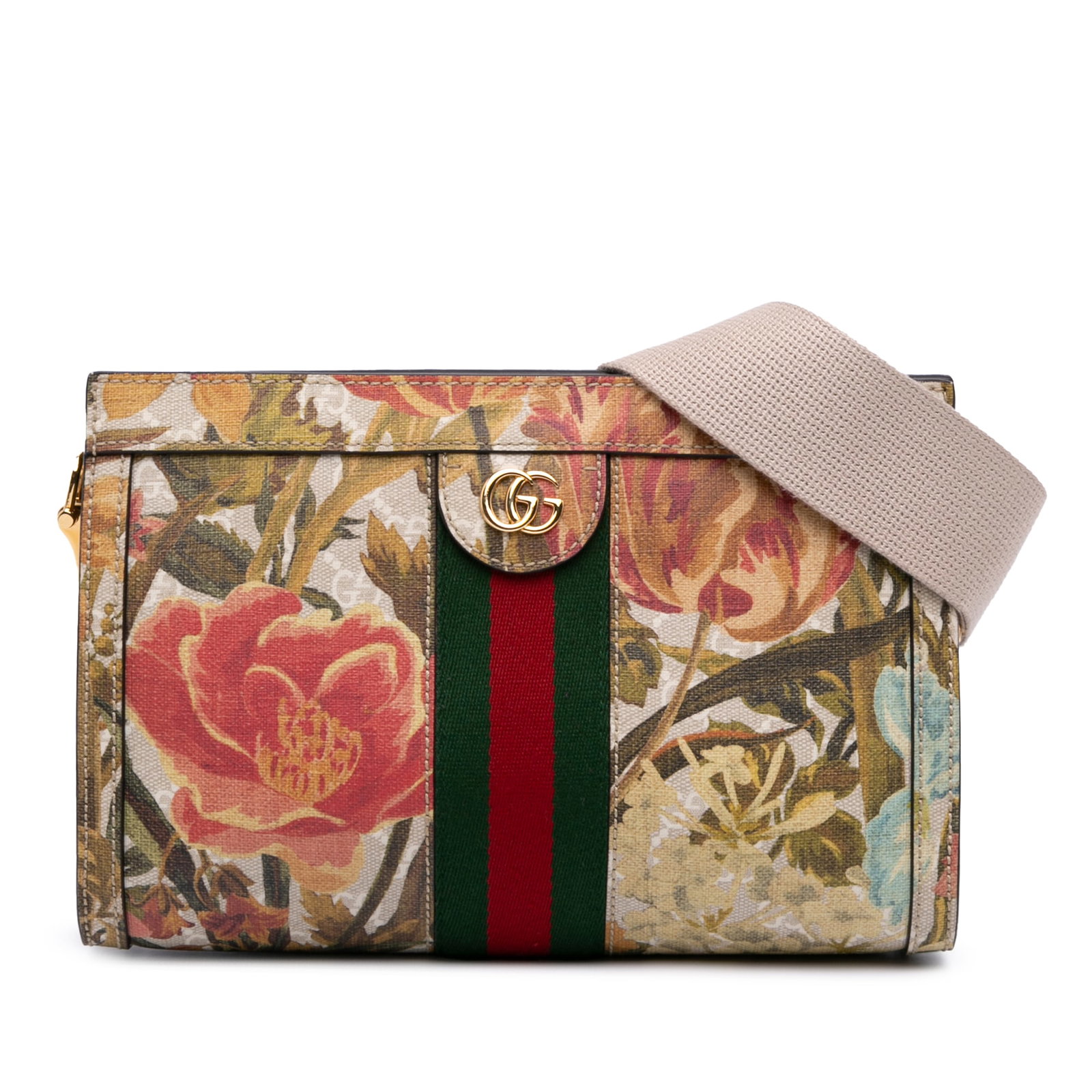 Gucci Small GG Supreme Water Flora Ophidia Chain Bag Brown Fabric: Gucci Small GG Supreme Water Flora Ophidia Chain Bag Brown Fabric Introducing the Gucci Small GG Supreme Water Flora Ophidia Chain Bag, a stylish accessory crafted from a printed coated canvas. This c