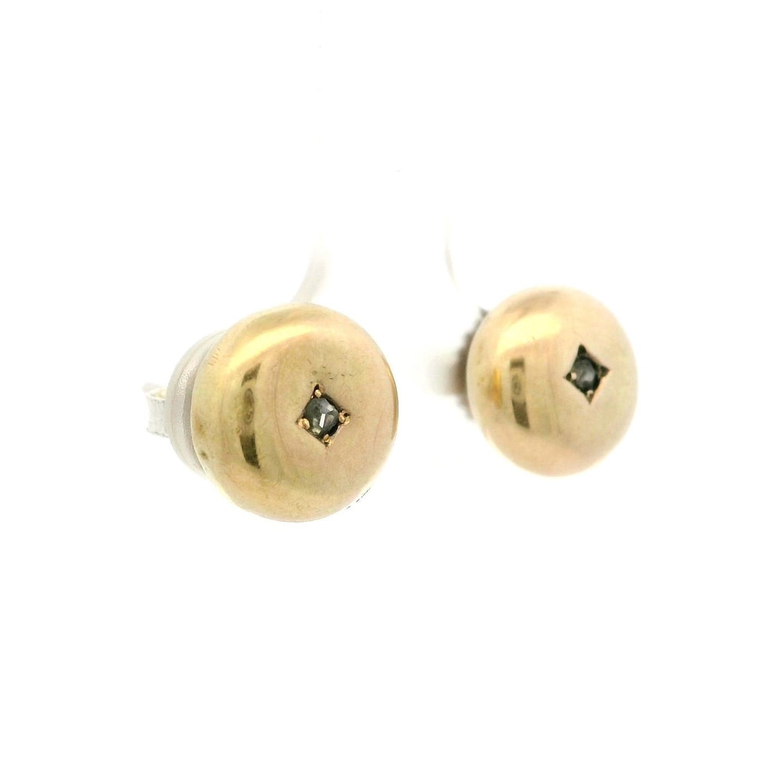 Antique Victorian 15ct Yellow Gold Silver Diamond Stud Earrings: Antique Victorian 15ct Yellow Gold Silver Diamond Stud Earrings These exquisite Antique Victorian earrings feature a stunning puffed button design crafted from solid 15ct yellow gold with silver posts