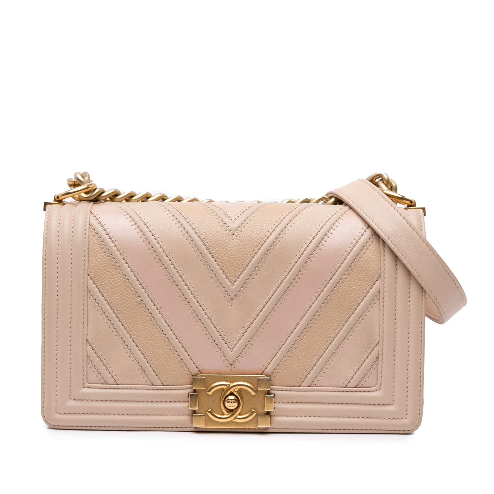 Chanel Old Medium Chevron Leather Boy Flap Bag Brown: Chanel Old Medium Chevron Leather Boy Flap Bag Brown This Chanel Old Medium Chevron Mixed Leathers Boy Flap bag is a stylish accessory crafted from a combination of quilted calfskin, caviar, and suede