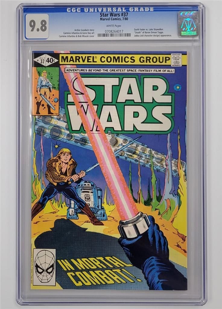 Marvel Comics Star Wars #37 1980 CGC 9.8 Luke Skywalker Darth Vader: Marvel Comics Star Wars #37 1980 CGC 9.8 Luke Skywalker Darth Vader Marvel Comics Star Wars #37, published in 1980, features the iconic characters Luke Skywalker and Darth Vader in an epic confrontati