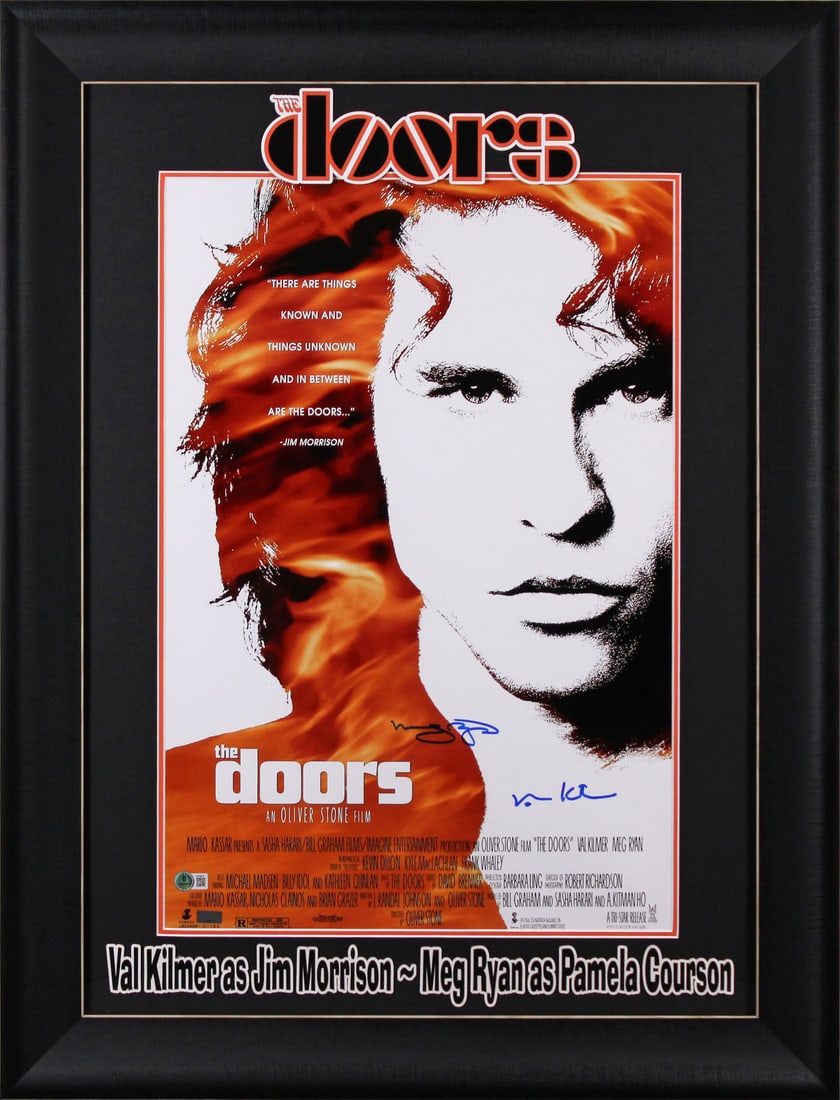 Val Kilmer Meg Ryan The Doors Signed Framed Photo 16x24 BAS COA: Val Kilmer Meg Ryan The Doors Signed Framed Photo 16x24 BAS COA This stunning framed photograph features authentic signatures from Val Kilmer and Meg Ryan, both known for their roles in the iconic fil
