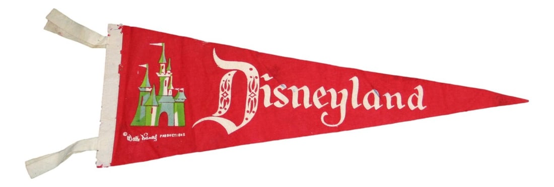 Vintage 1950s Disneyland 24 Inch Pennant Disney Memorabilia: Vintage 1950s Disneyland 24 Inch Pennant Disney Memorabilia This vintage Disneyland pennant from the 1950s is a charming piece of Disney memorabilia. Featuring the iconic branding of Disney, this penn