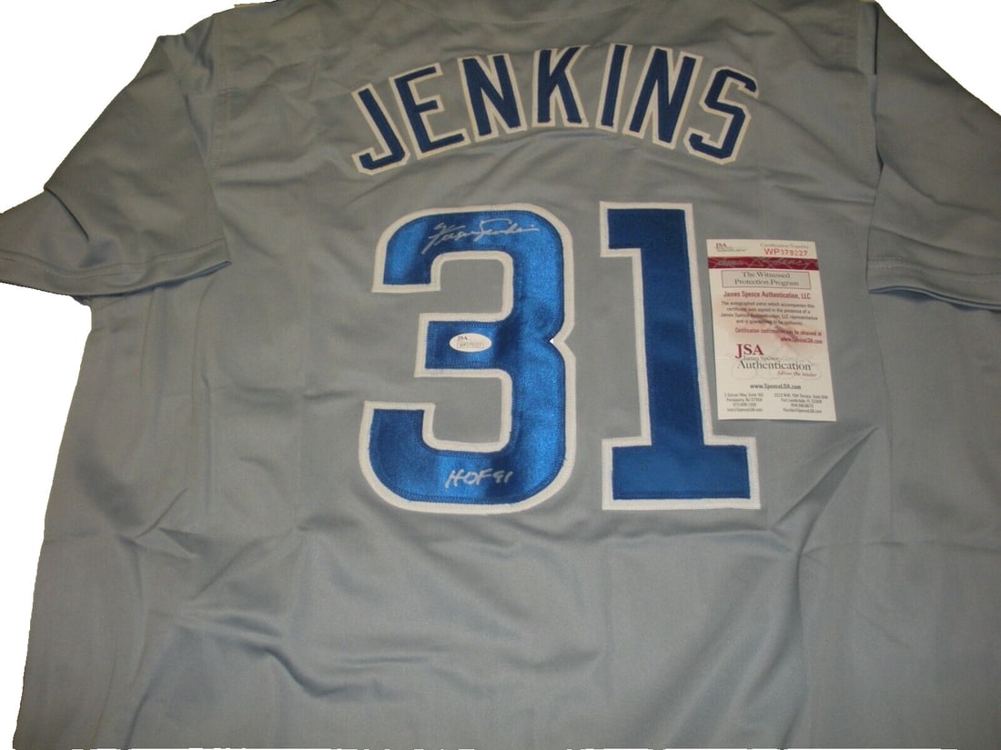Fergie Jenkins Chicago Cubs Hand Signed Jersey HOF 91 JSA COA: Fergie Jenkins Chicago Cubs Hand Signed Jersey HOF 91 JSA COA This authentic Fergie Jenkins Chicago Cubs jersey is a must-have for any baseball fan. Hand signed by the Hall of Famer, this original ite
