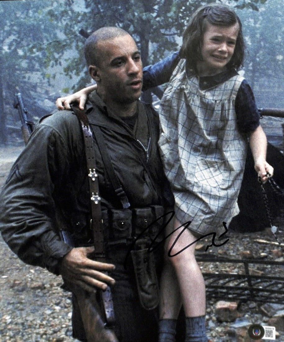 Vin Diesel Signed 11x14 Photograph Private Caparzo Saving Private Ryan Beckett Certified: Vin Diesel Signed 11x14 Photograph Private Caparzo Saving Private Ryan Beckett Certified This is an autographed 11x14 photograph of Vin Diesel, who portrayed "Private Caparzo" in the acclaimed film Sa