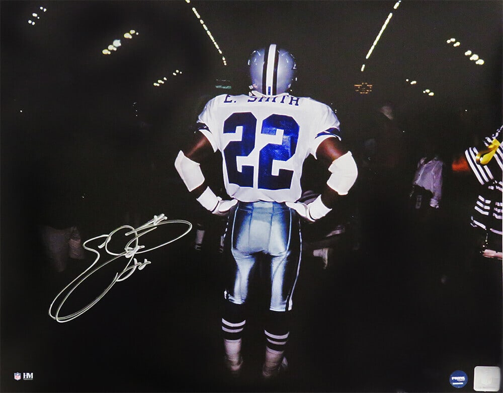 Emmitt Smith Signed 16x20 Dallas Cowboys Tunnel Photo COA: Emmitt Smith Signed 16x20 Dallas Cowboys Tunnel Photo COA Celebrate the legacy of Emmitt Smith with this signed Dallas Cowboys Tunnel 16x20 photo. This original photograph captures Smith, a first-ball